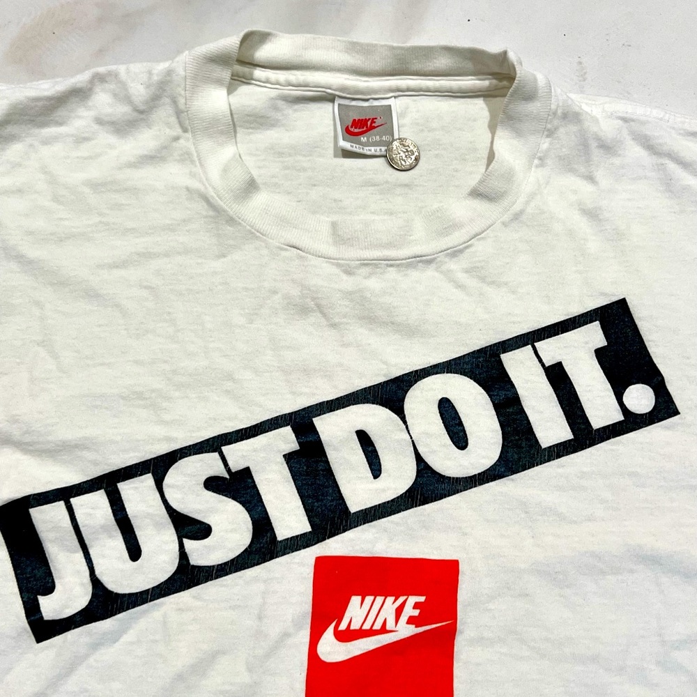 Vintage 80's Nike Gray White Tag 1989 Box Logo Just Do It Single Stitch T Shirt